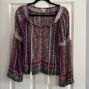 Patrons of Peace Purple Multi Paisley Boho Peasant Blouse